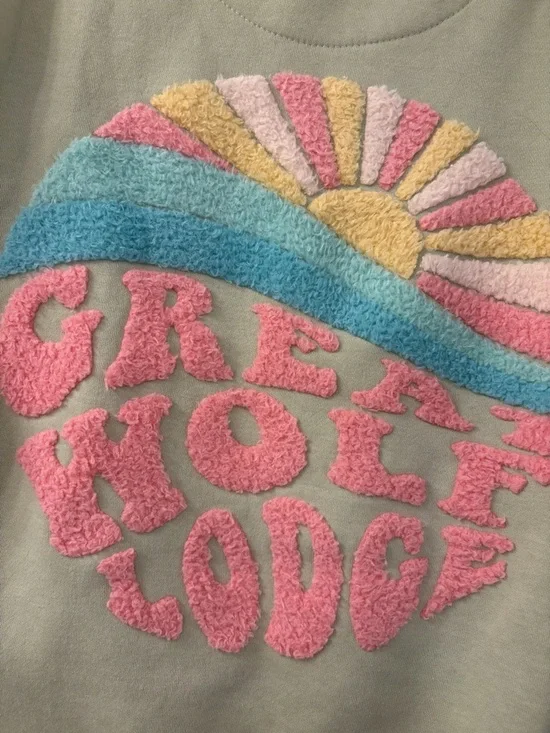 Kids Sage Green Hoodie with Pink 'Great Wolf Lodge' Patch - Picture 3 of 4